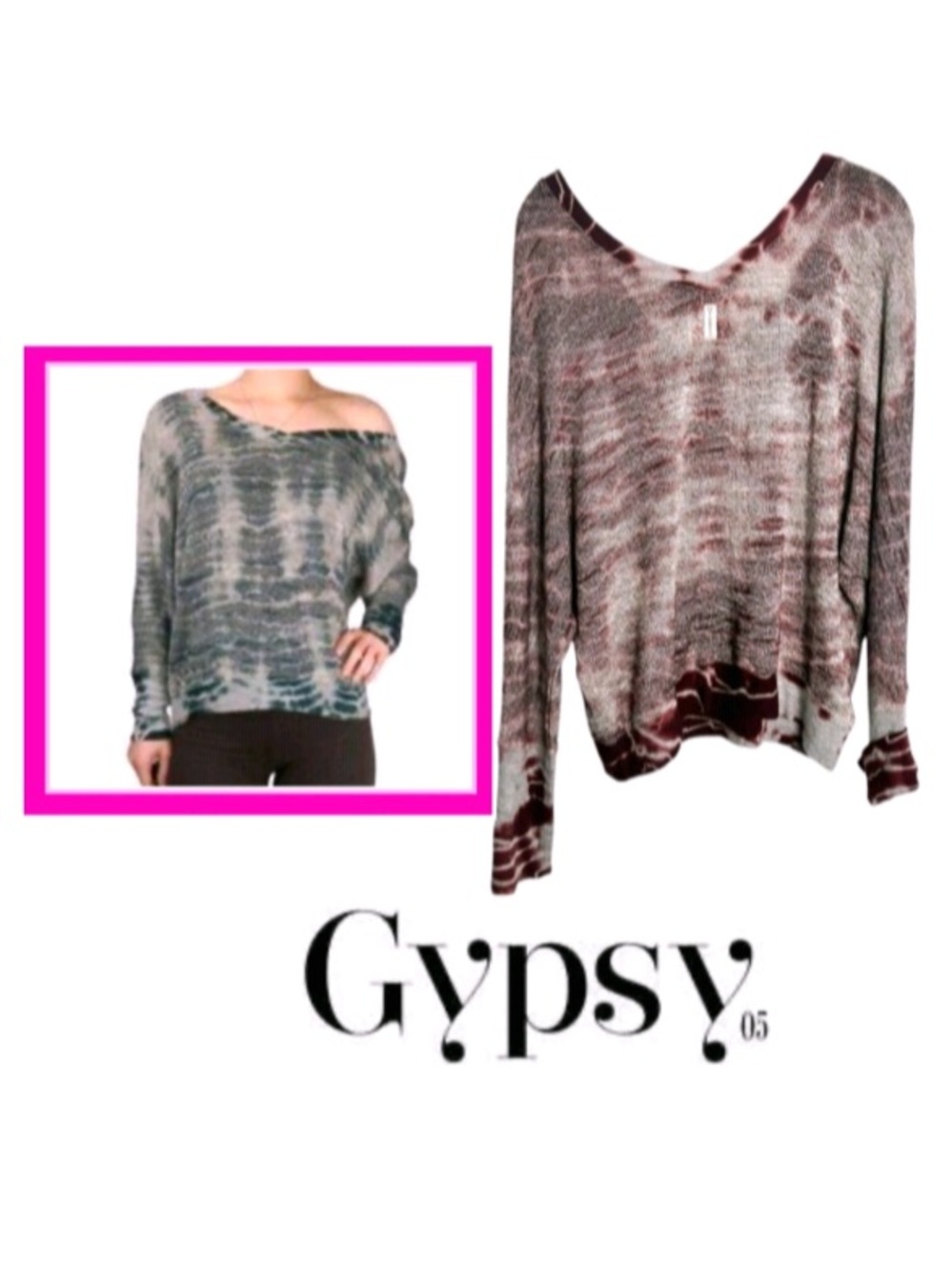 Gypsy 05 tie dye Dolman V-Neck Knit tunic top blouse